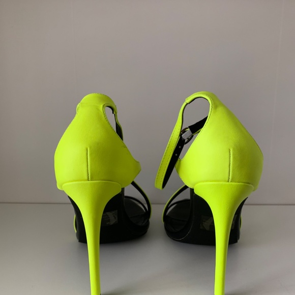 Black and Neon strappy open toe heels - Picture 2 of 5